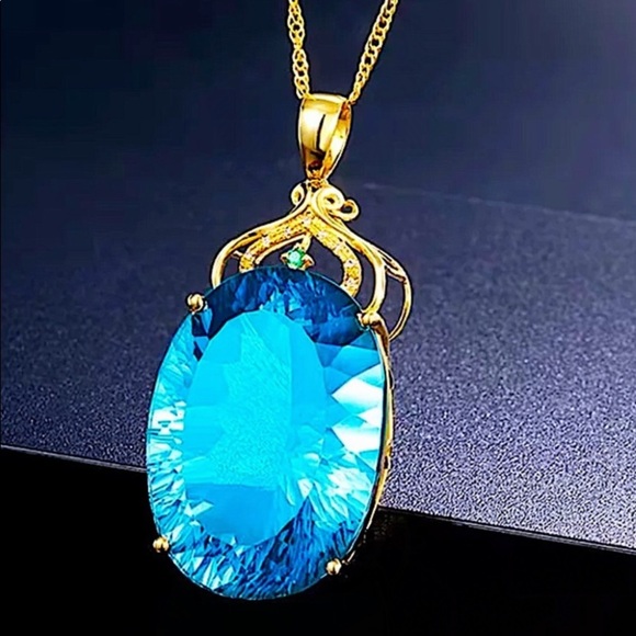 GOLD AQUAMARINE PENDANT NECKLACE - Picture 4 of 6
